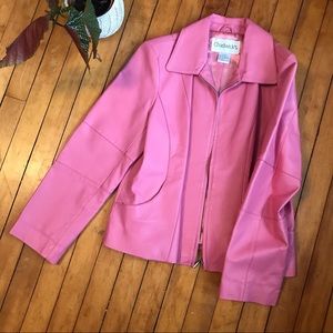 Bright pink leather jacket